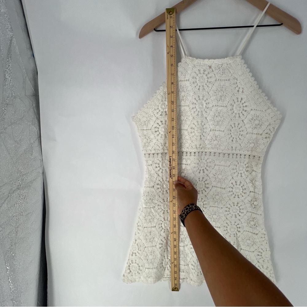 Open Edit White Lace Crochet High Neck Halter A-Line Mini Cocktail Dress Size L - Picture 14 of 14